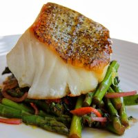 Eat Seasonally:  Sea Bass with Roasted Asparagus and Lemon Caper Sauce